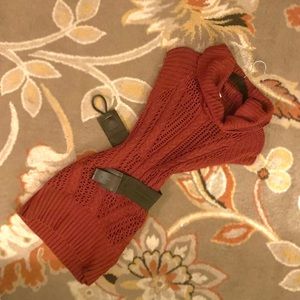 Burgundy knit dress with belt. New without tags